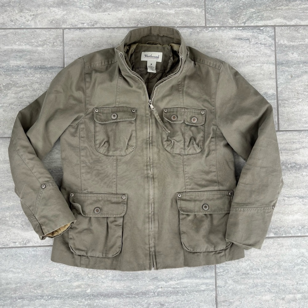 Westbound Women's Utility Jacket Sage Olive Green Four Button Pockets & Zipper M